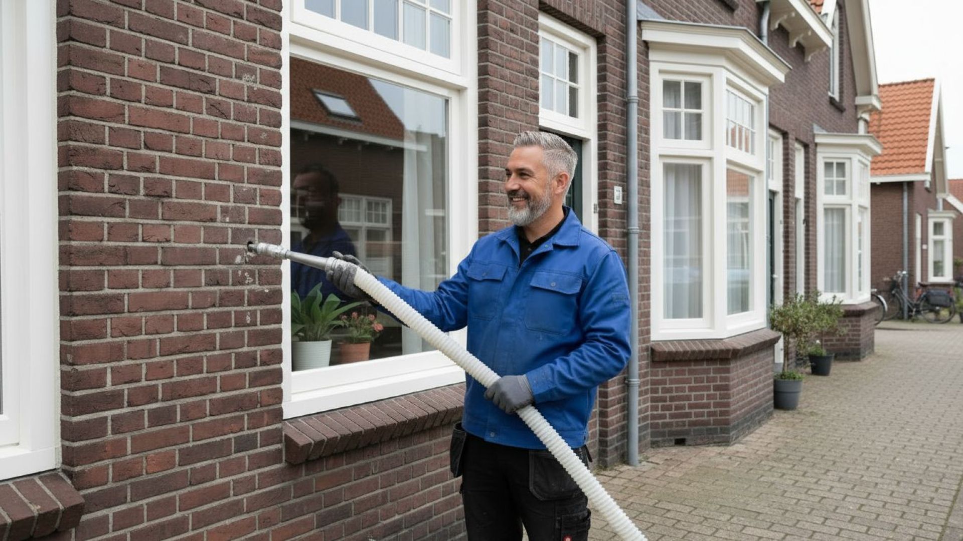 Isoleren van de spouwmuur van een woning.
