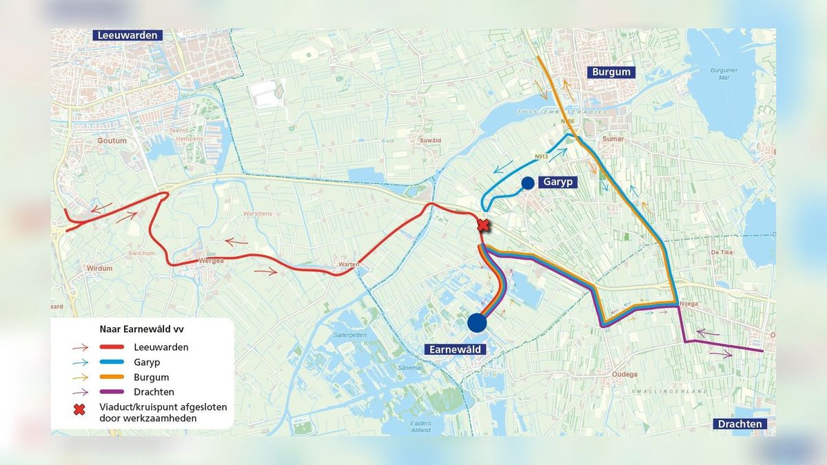 Afslag Wâldwei bij Earnewâld dicht vanwege aanleg minirotonde: 