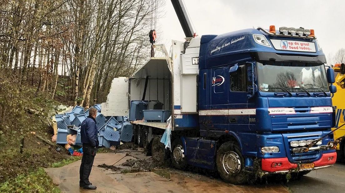 Vrachtwagen staat rechtop