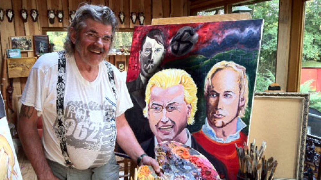 Zanger Bennie Jolink van de Achterhoekse band Normaal heeft een schilderij gemaakt waarop PVV-leider Geert Wilders lachend staat afgebeeld naast Adolf Hitler en de Noorse massamoordenaar Anders Breivik.