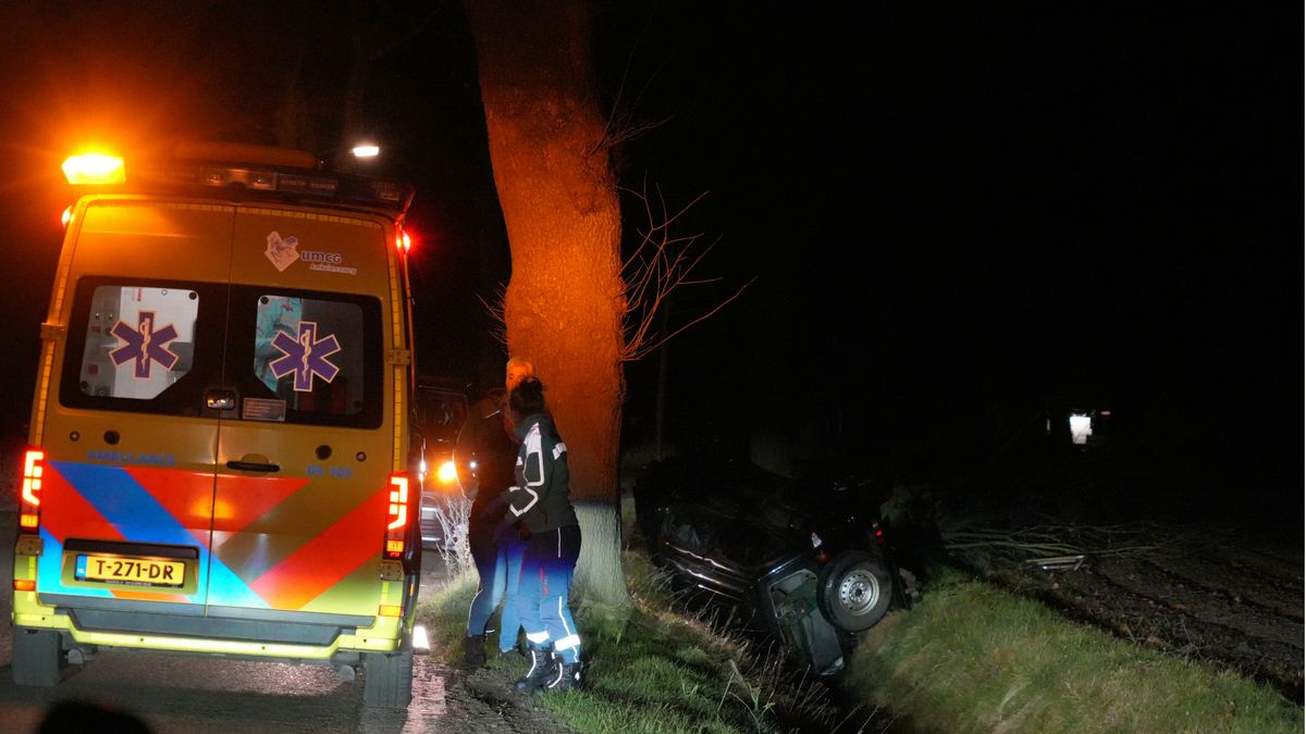 Bestuurder gewond na botsing tegen boom in Hooghalen