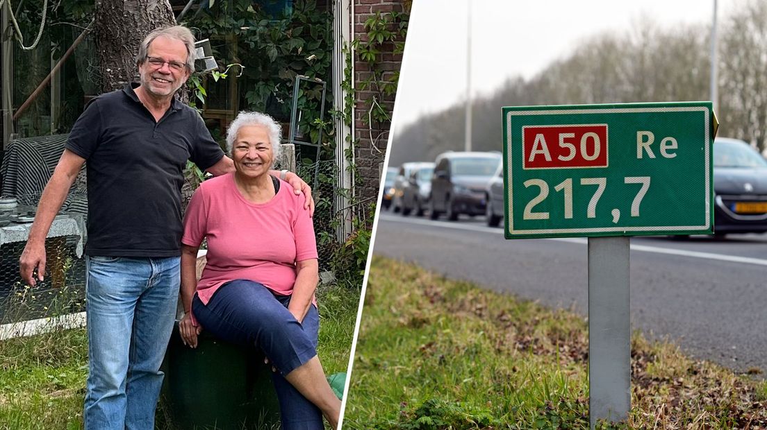 Gerrit en Theresa bij hun woning naast de A50