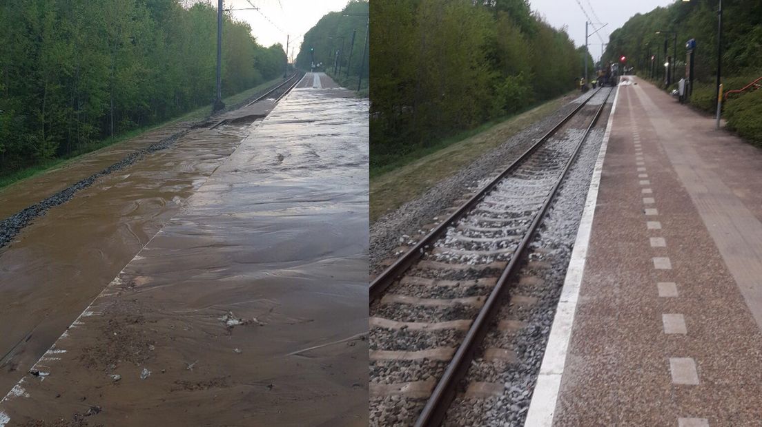 Het spoor in Rhenen voor en na de modderstroom