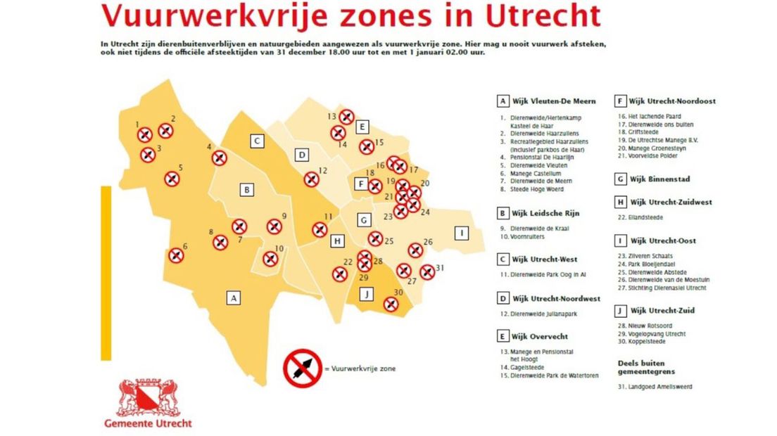 Vuurwerkvrije zones in de stad Utrecht.