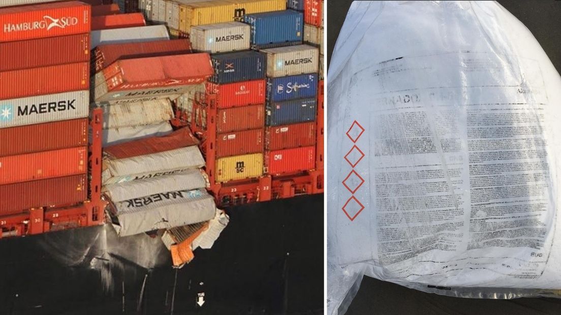 De peroxide zat in containers die van een vrachtschip vielen