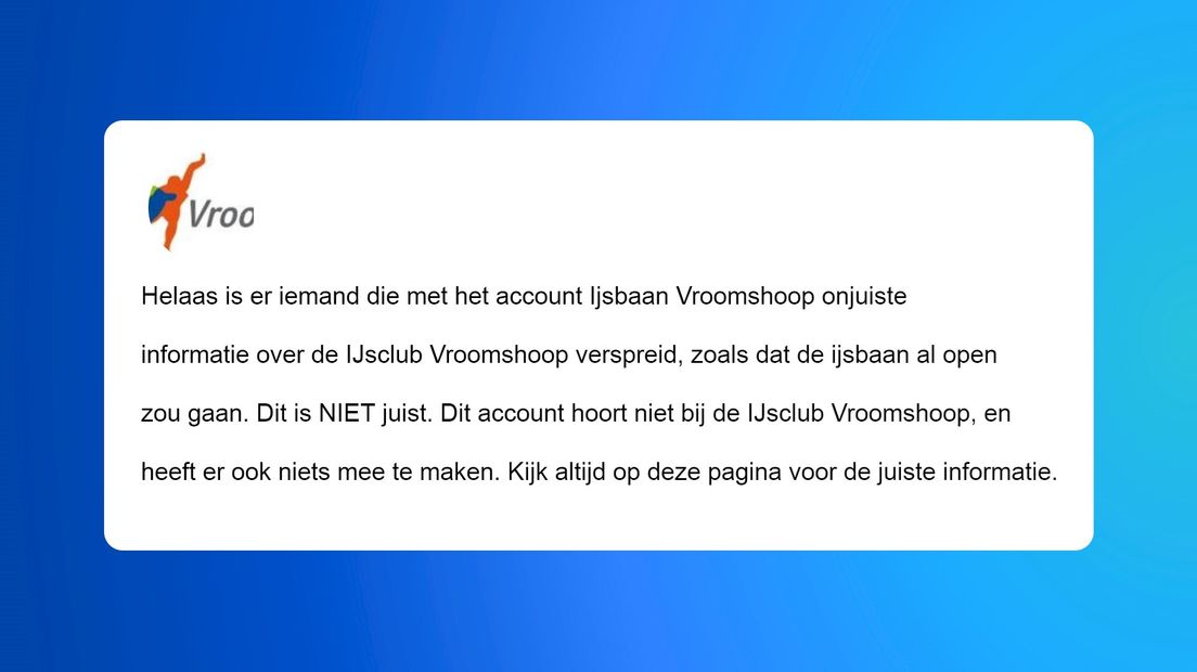 IJssclub Vroomshoop heeft last van nepprofiel op Facebook