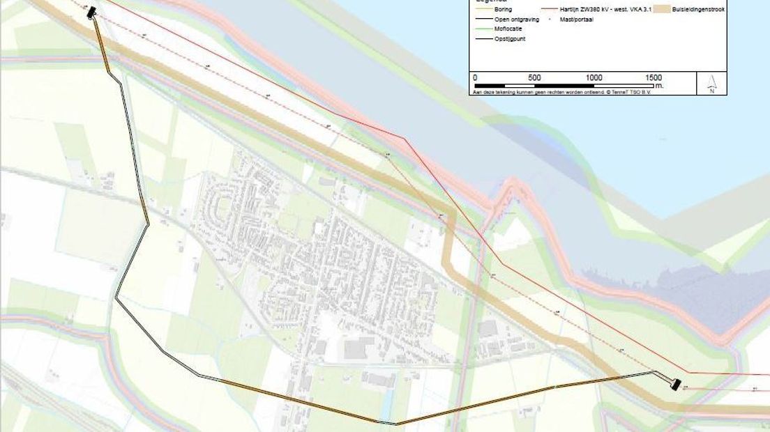 Scenario 'Midden' voor het hoogspanningstraject bij Krabbendijke