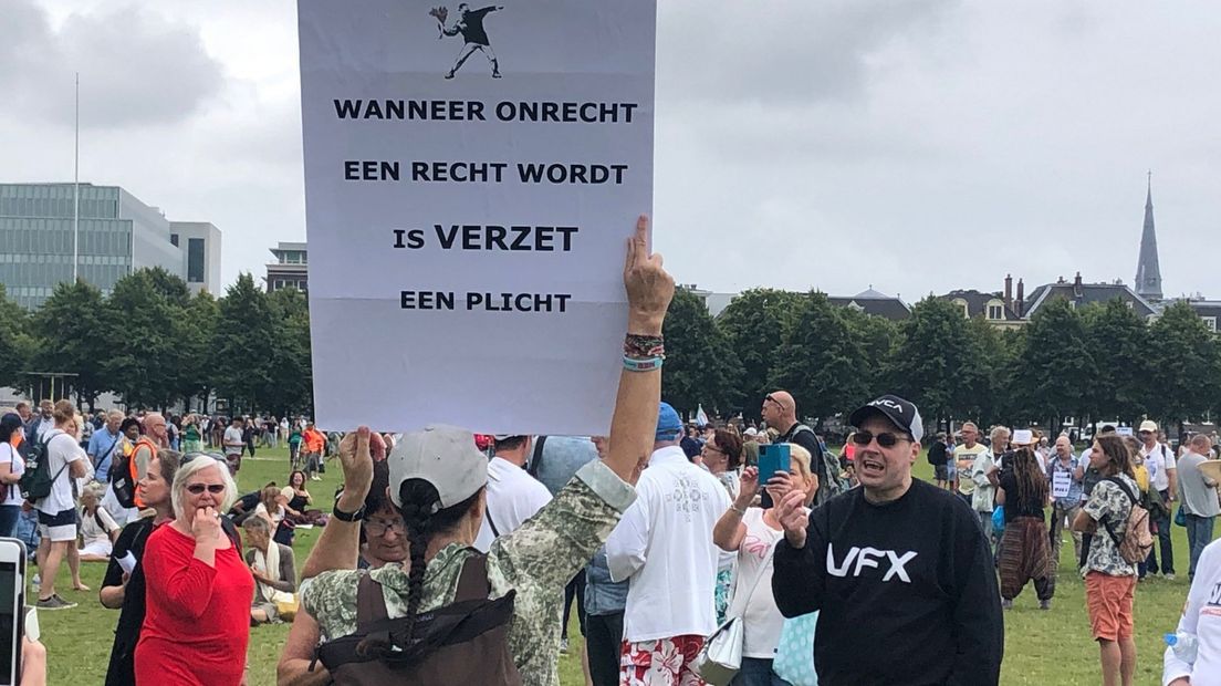Op het Malieveld in Den Haag wordt gedemonstreerd tegen de coronamaatregelen. | Foto Omroep West