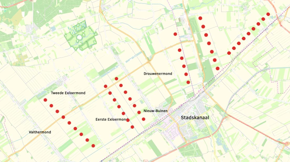 De nieuwe situatie met 45 windmolens (afbeelding: RTV Drenthe)