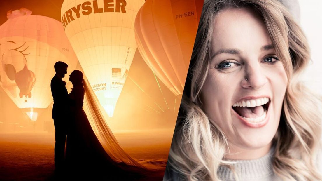 Daniel en Tirza (29) schitteren op hun trouwfoto tijdens de Barneveldse Ballonfiësta.