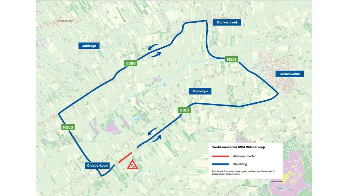 N351 tussen Oldeberkoop en Nijeberkoop dicht