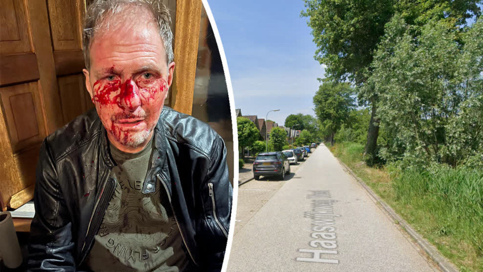 Van der Net onder het bloed, rechts de plek des onheils.