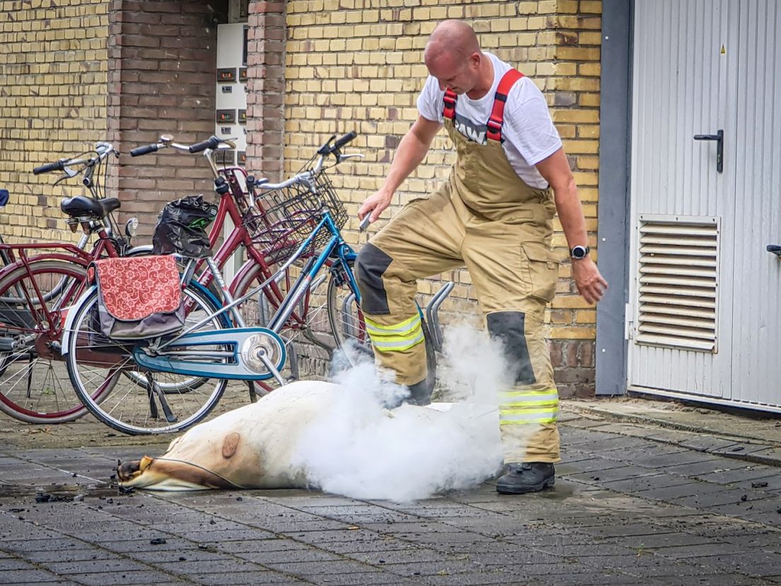 Van het matras is weinig meer over