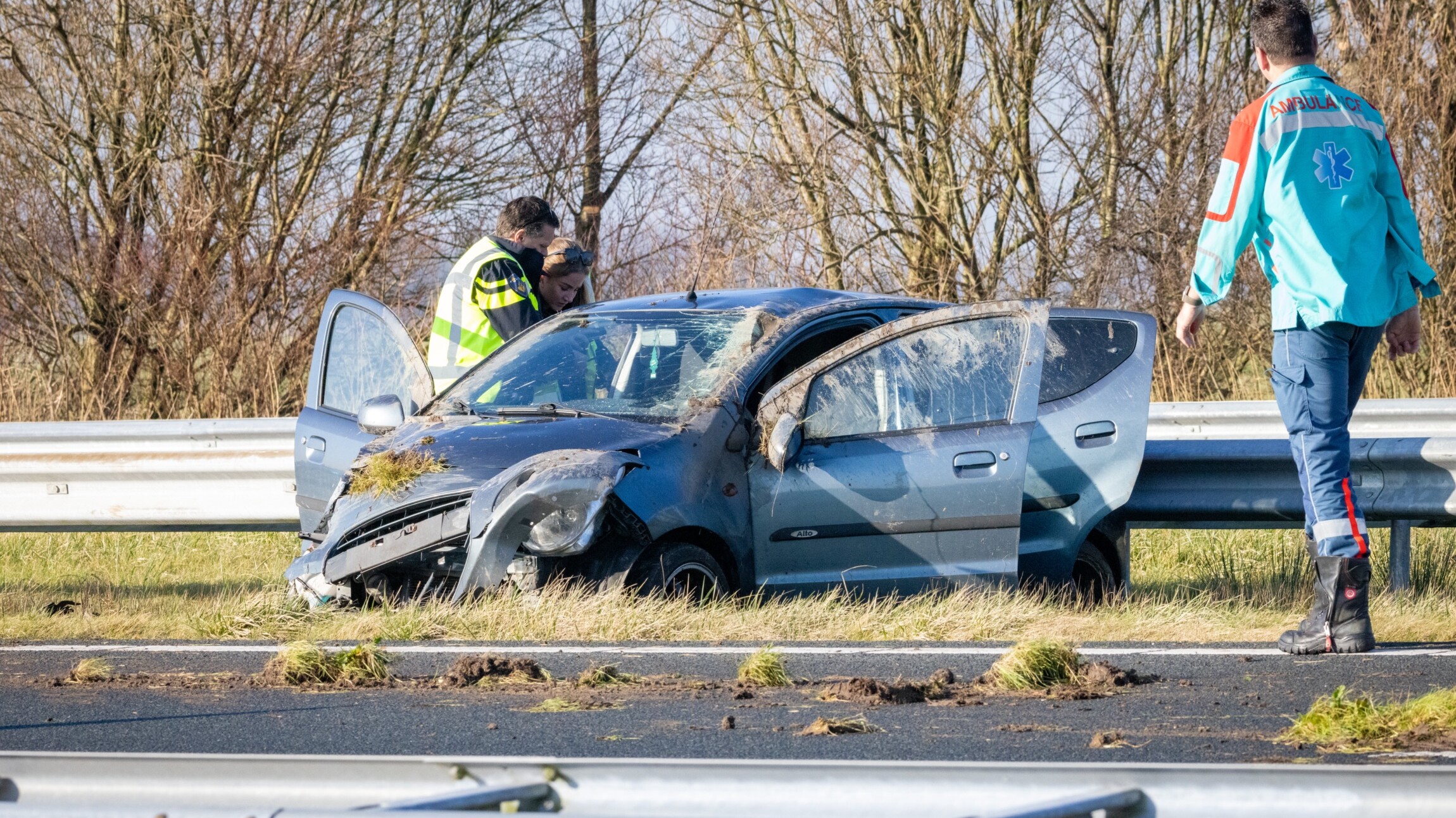 De auto is swier skansearre