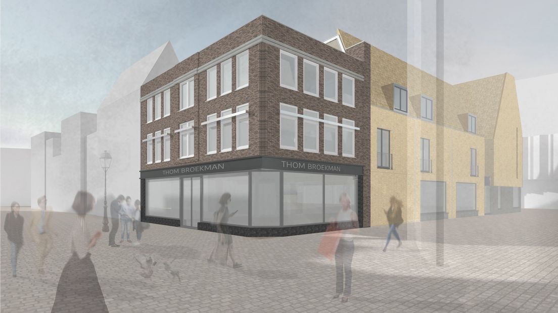 Impressie van de appartementen en de winkel aan Lange Elisabethstraat.