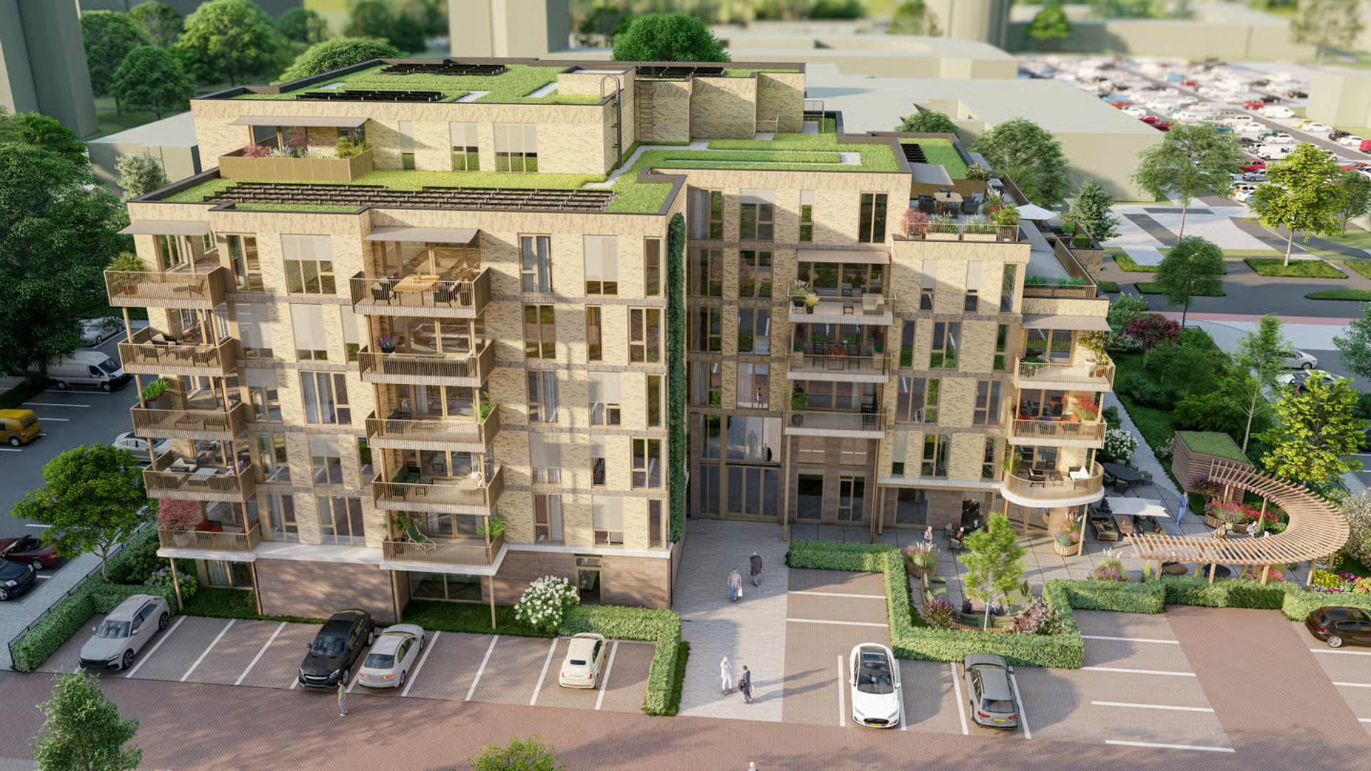 Zowel op het dak als aan de buitenmuren van het pand is veel begroeiing te vinden.