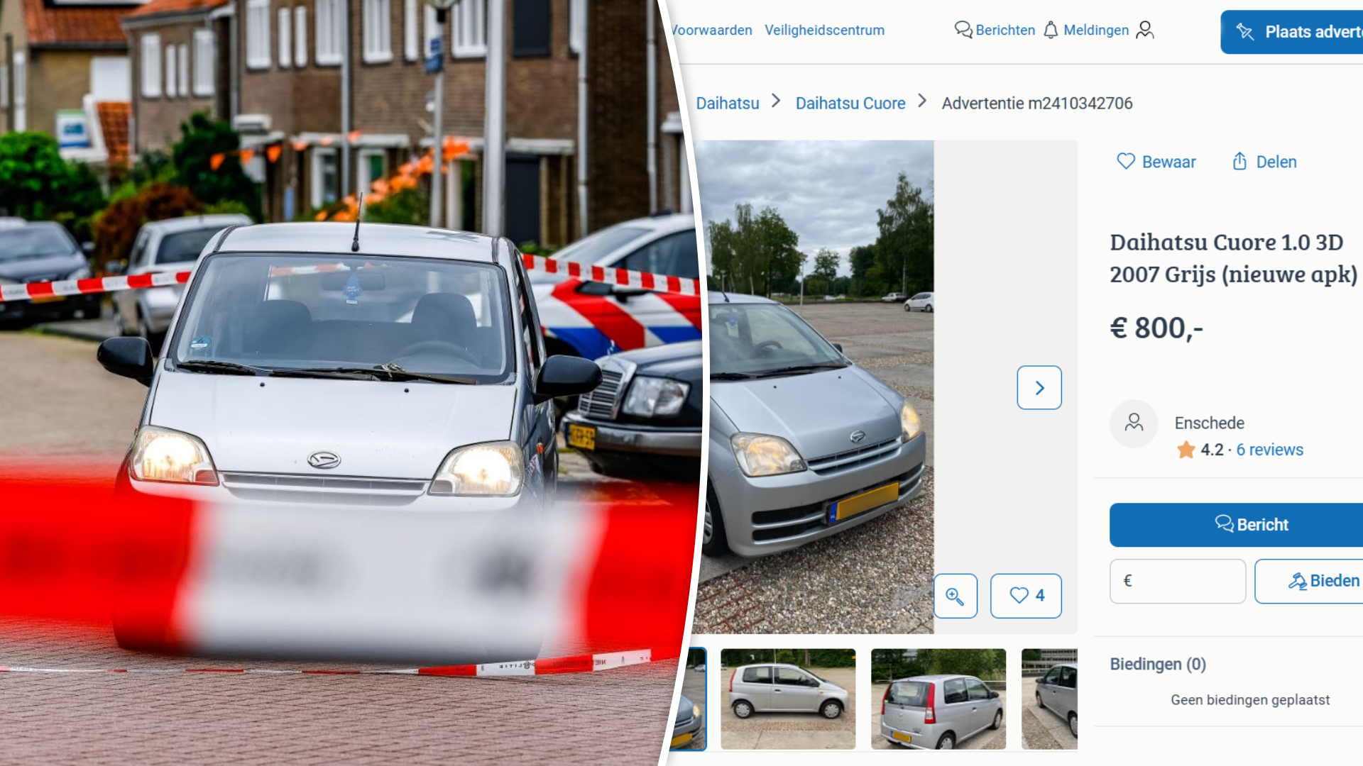 Bij de aanhouding in Enschede zaten de verdachten in een Daihatsu Cuore. De vluchtauto staat ook op Marktplaats.