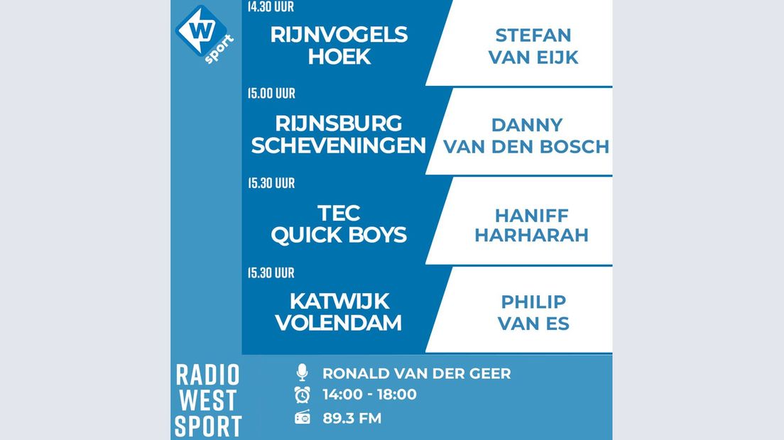 De wedstrijden die aan bod komen in de eerste uitzending van Radio West Sport