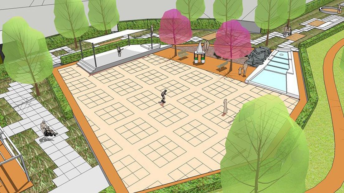 Een impressie van het nieuwe dorpsplein in Woldendorp.