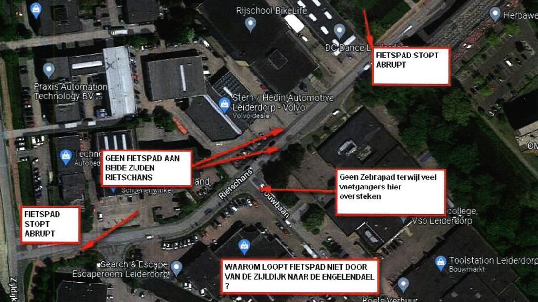 De gemeente ontving gedetailleerde afbeeldingen waarom de verkeerssituatie onveilig was
