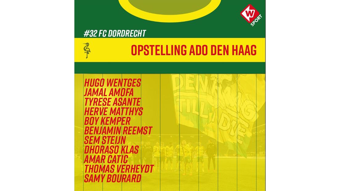 Vermoedelijke opstelling ADO tegen Dordrecht | Nabewerking Omroep West