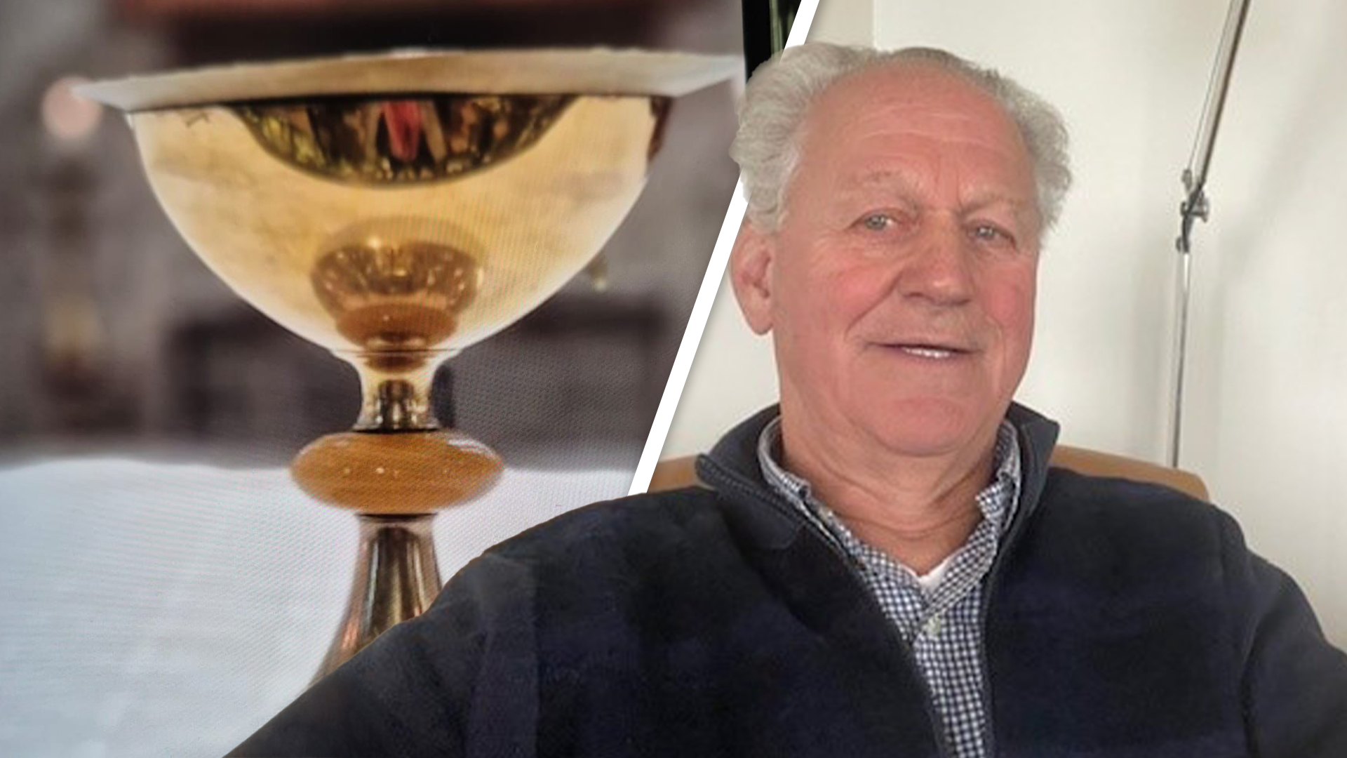 Links de verdwenen miskelk, rechts Ries van Rooijen in de stoel van zijn oom