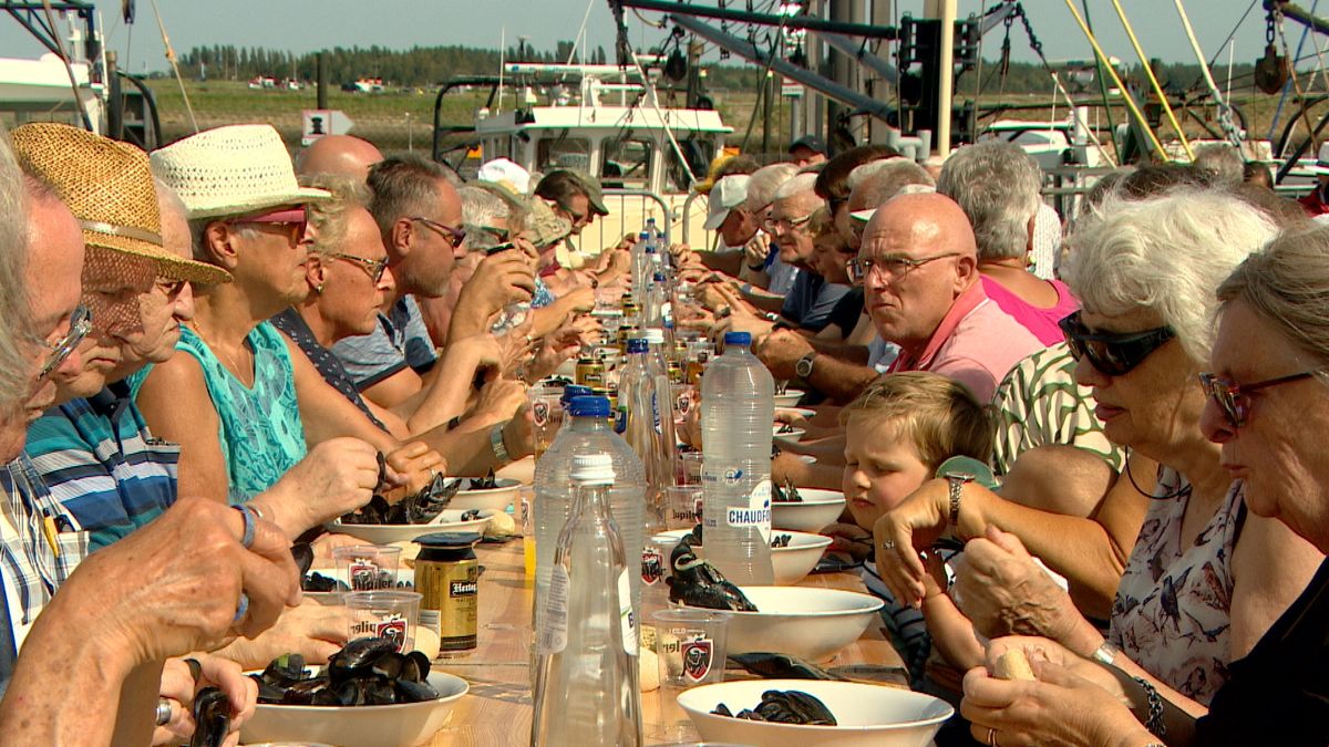 Bruinisse eet zichzelf een wereldrecord: 1.084 volle buiken aan de langste mosseltafel ter wereld