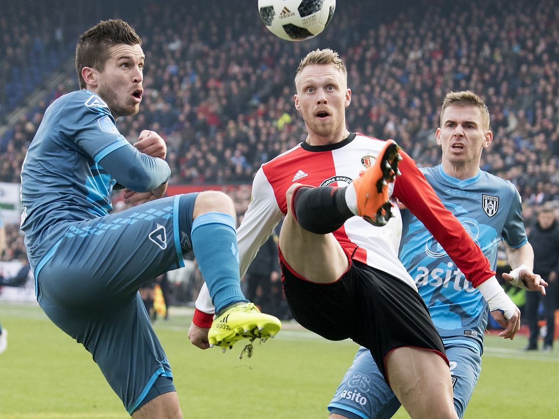 Dries Wuytens hier in duel met Feyenoorder Nicolai Jørgensen