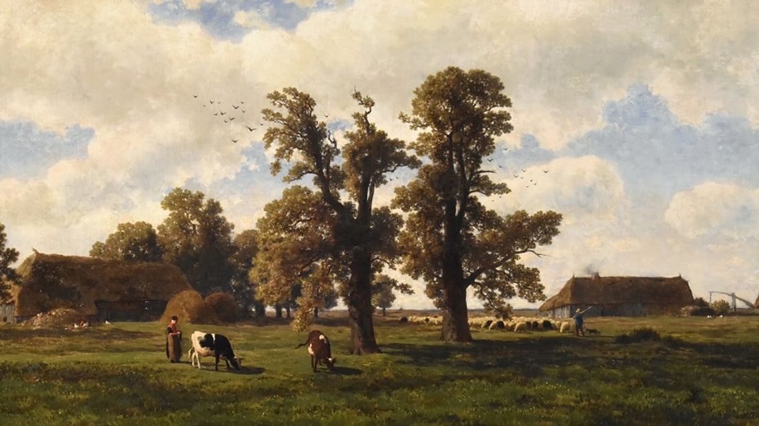 Boeren met koeien in een Drents landschap van Alexander Mollinger (Rechten: Drents Museum)