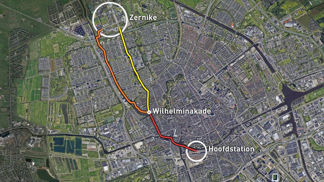 De verschillende fietsroutes van het Hoofdstation naar Zernike