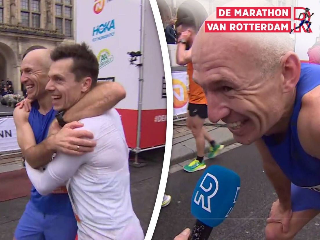 Arjen Robben dolblij na toptijd Rotterdam Marathon