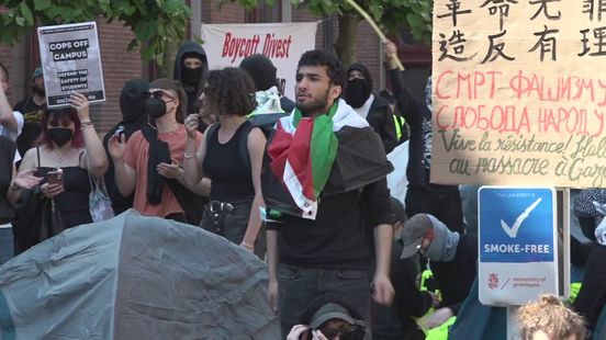 Drukte bij het Palestijnse protest bij de RUG