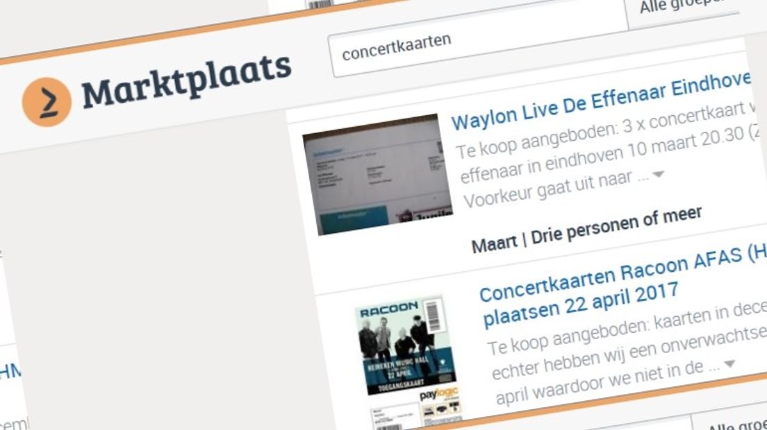 Mensen bestelden bijvoorbeeld concertkaartjes, maar kregen die niet geleverd (Rechten: screenshot Marktplaats.nl)