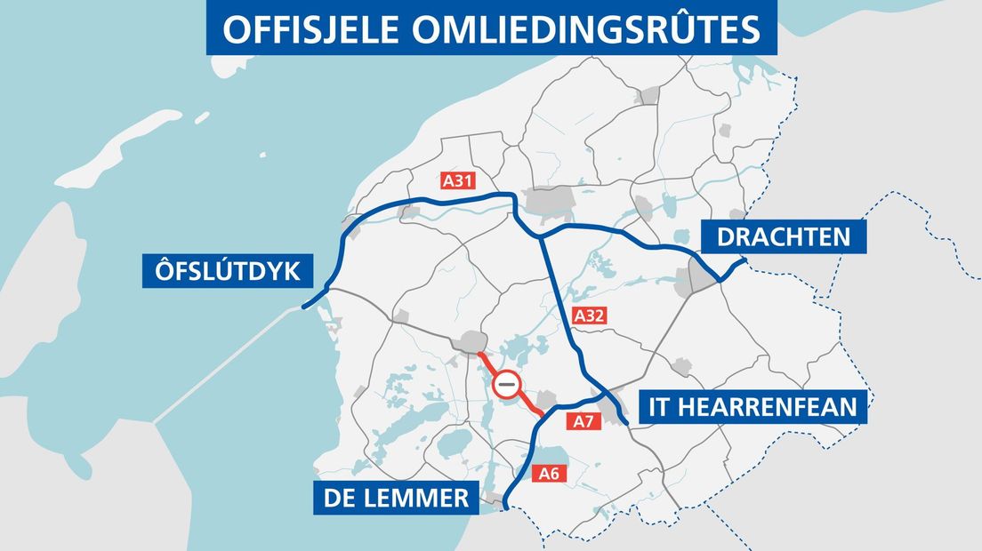 De officiële omleidingsroutes die Rijkswaterstaat voorstelt