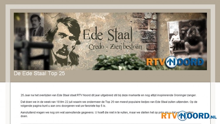 RTV Noord zoekt mooiste liedjes Ede Staal - RTV Noord