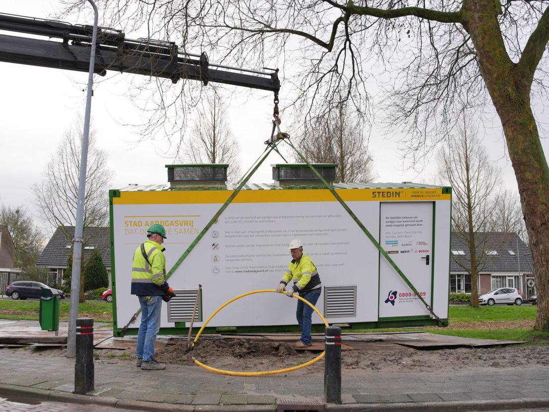 De container van Stedin waarin de waterstof voor het inspiratiehuis wordt opgeslagen