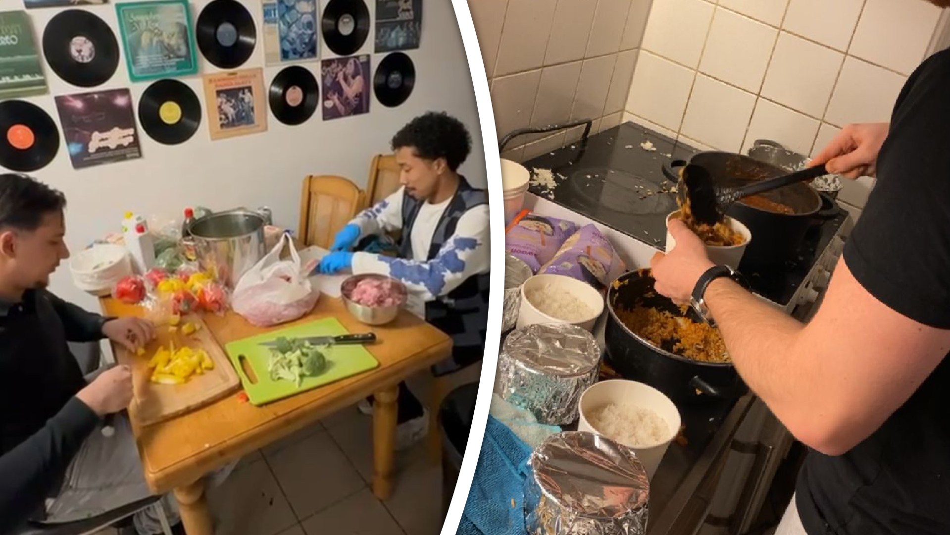 Junior Danva aan het koken voor dakloze mensen samen met zijn vrienden.