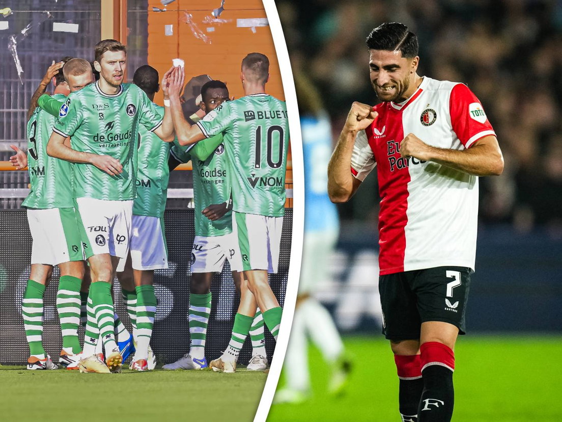 Sparta viert het openingsdoelpunt tegen FC Volendam (links) en Alireza Jahanbakhsh start bij Feyenoord tegen AZ (rechts)