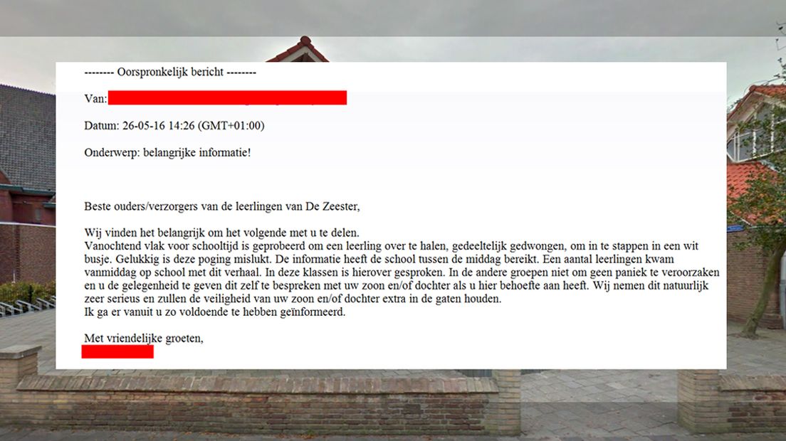 De mail die door basisschool de Zeester naar ouders is gestuurd.