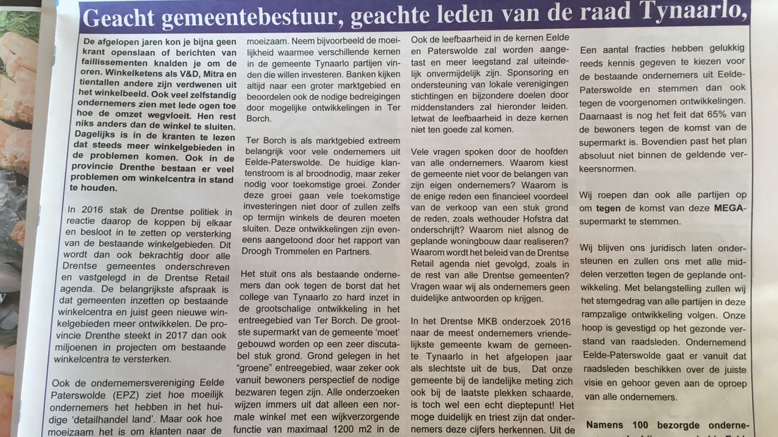 De advertentie in de Vriezer Post (Rechten: Marjolein Lauret/RTV Drenthe)