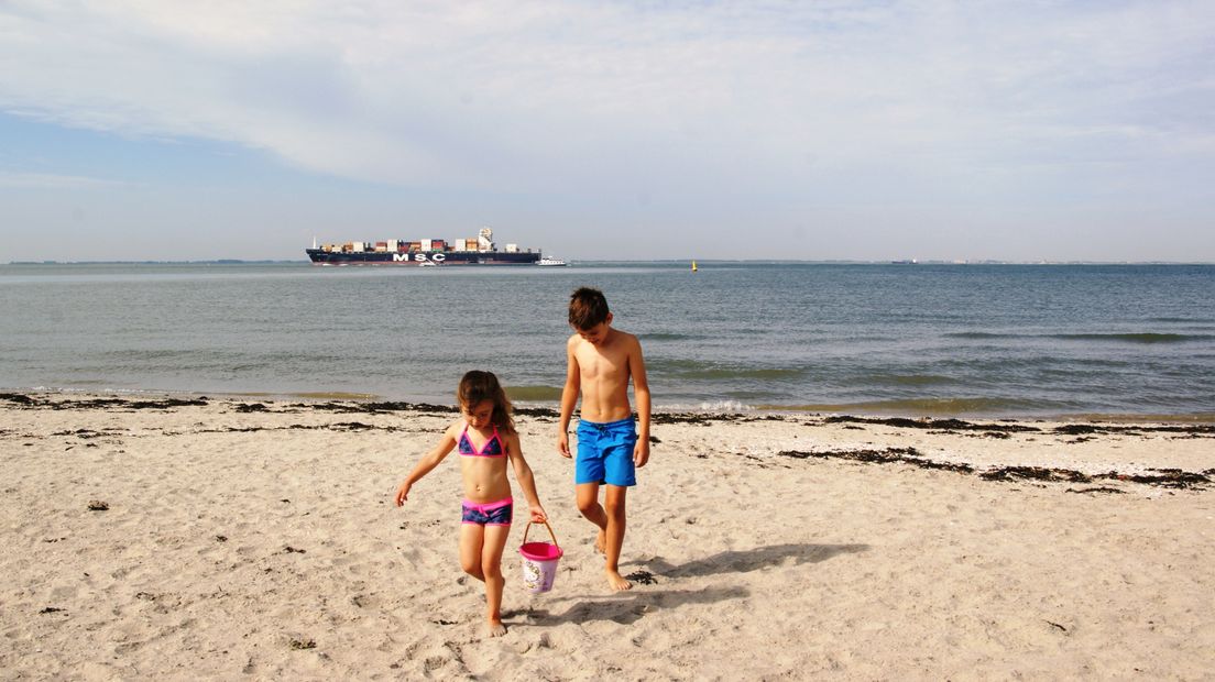 Kinderen spelen op het strand bij Borssele