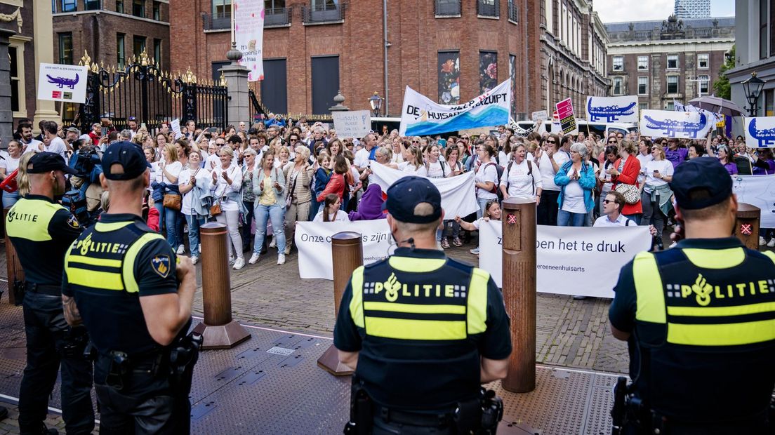 De groep demonstranten bij het Binnenhof voor