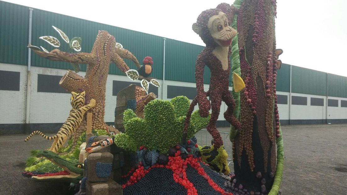 Fruit en groenten schoonmaken en op hun wagens plakken, prikken of steken; Wekenlang hebben de corsoclubs in het Rivierengebied hard gewerkt en zaterdag kon iedereen bij het Fruitcorso in Tiel het eindresultaat bewonderen. Dertien grote wagens en zes jeugdwagens trokken dan door de stad.