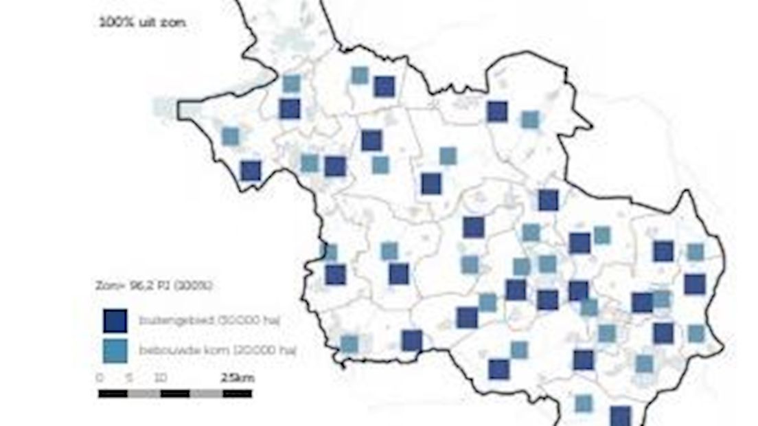 Ruimte die nodig is wanneer het energievraagstuk wordt opgelost met zonneparken