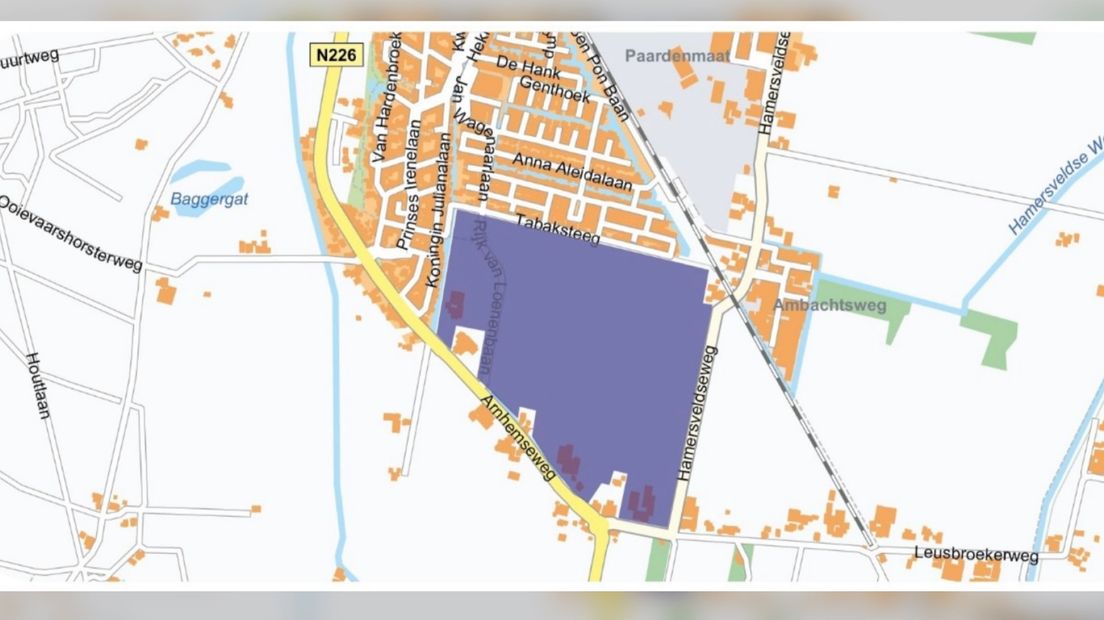 Het zoekgebied van de gemeente aan de Tabaksteeg.