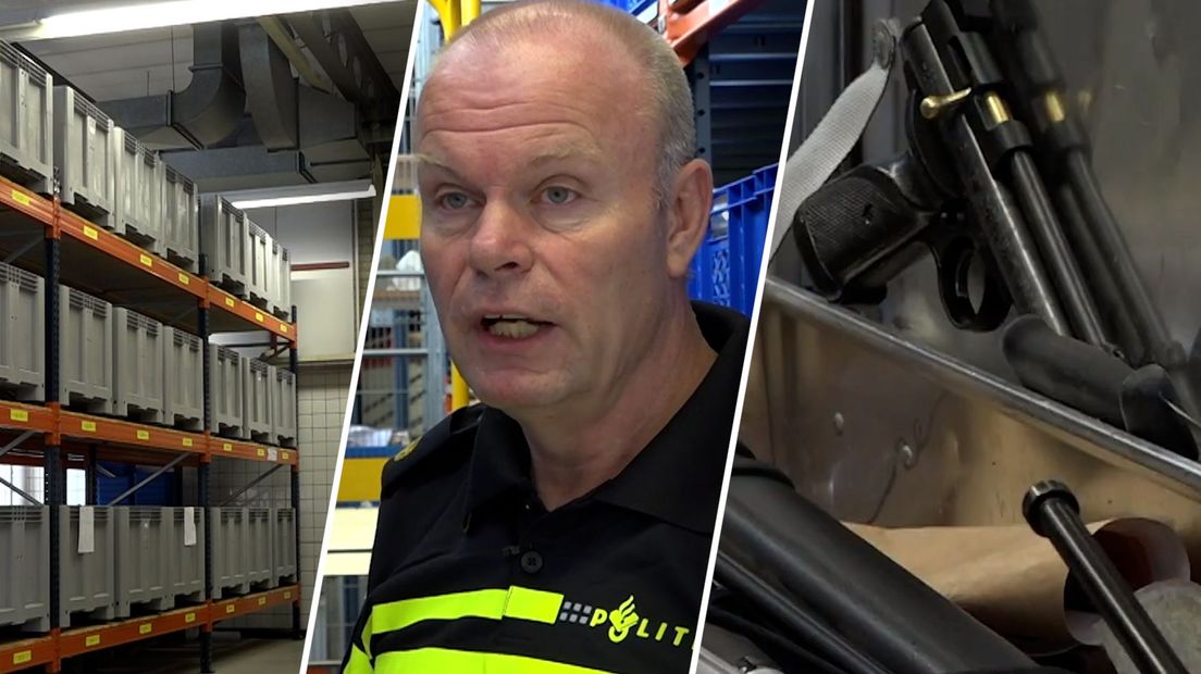 Gerard Konter tussen in beslaggenomen spullen.