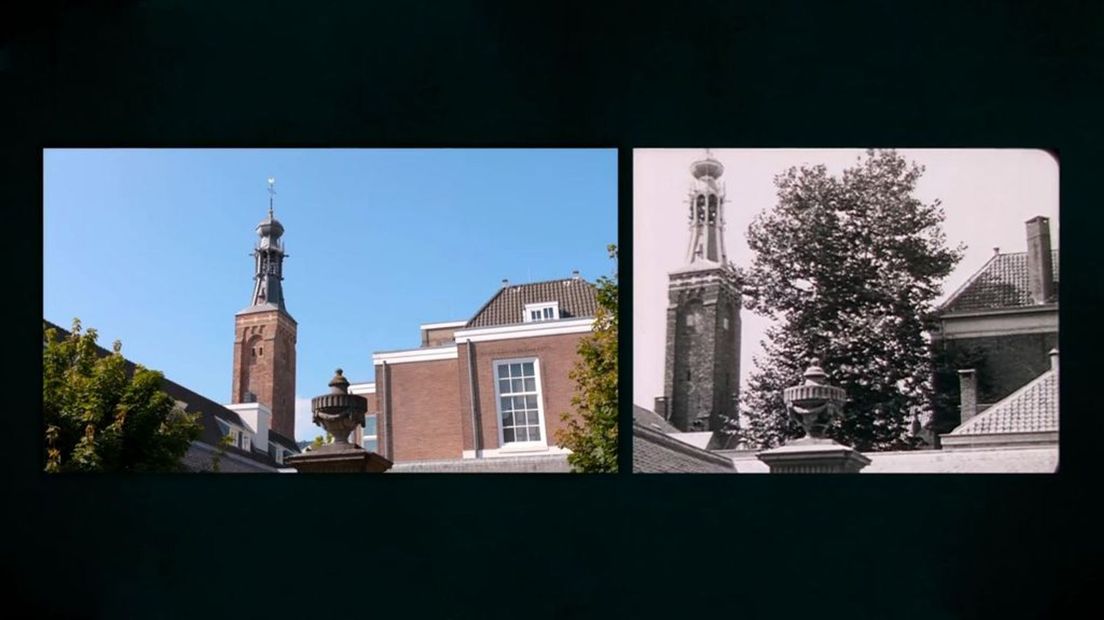 De Gasthuistoren, nu en op de film uit 1919