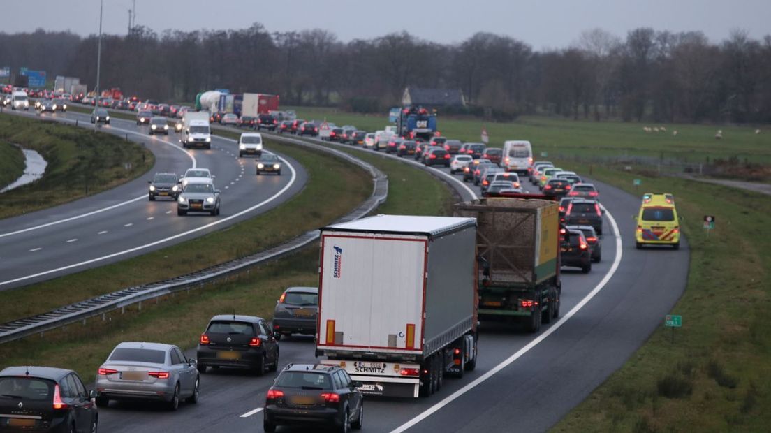 Het verkeer liep volledig vast in de richting van Drachten