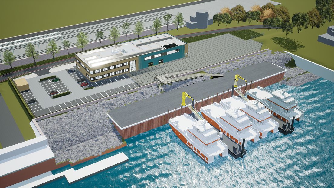 Een impressie van de onderhoudsbasis die gebouwd wordt in Vlissingen