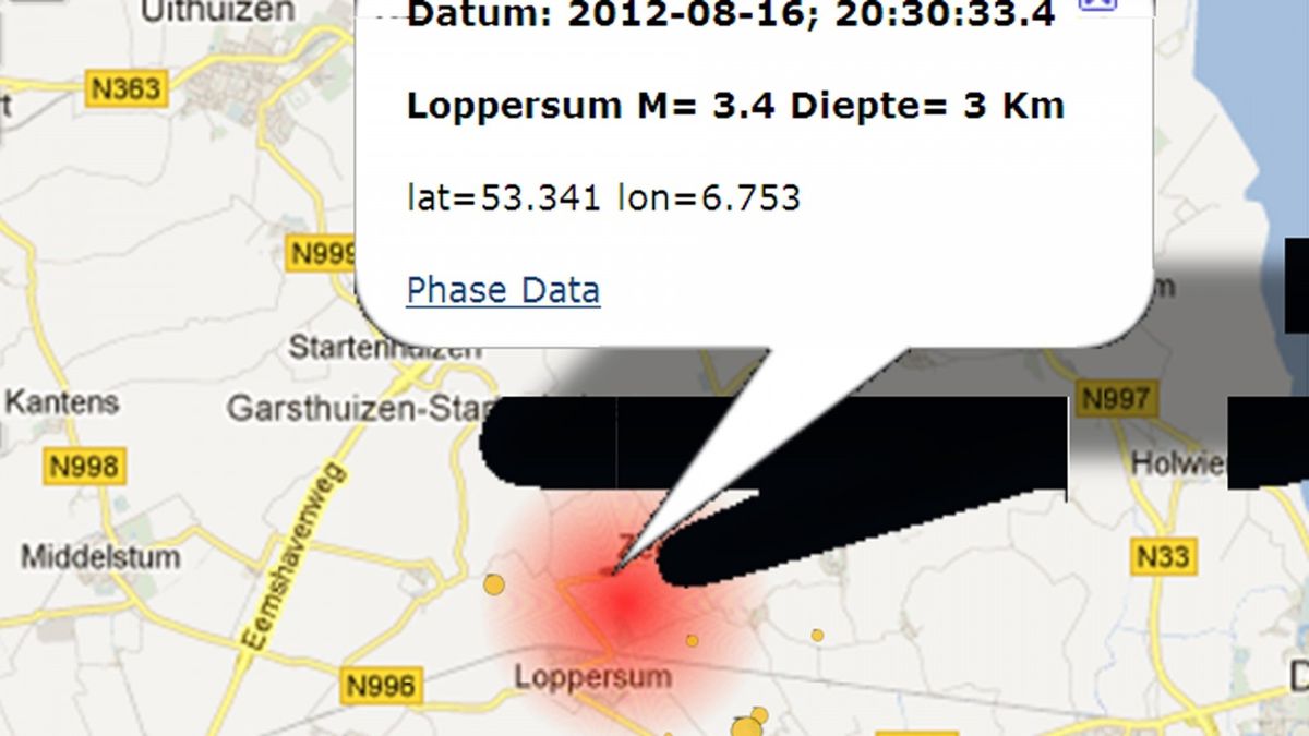 Aardbeving onder Loppersum van 3.4 op Schaal van Richter
